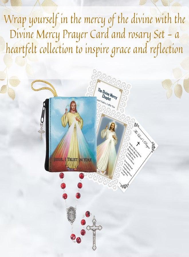 Trendzeen Chaplet of Divine Mercy - Red Marble Style Divine Mercy Rosary Beads, Laminated Holy Card, Zippered Rosary Pouch, The Lord's Prayer Card - 4 Items Set - Image 2